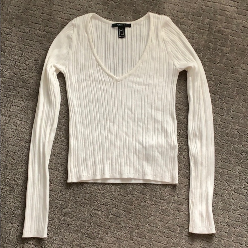 Cropped white Forever 21 ribbed sweater